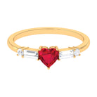 Rosec Jewels-1 CT Heart Shape Created Ruby Solitaire Promise Ring with Diamond