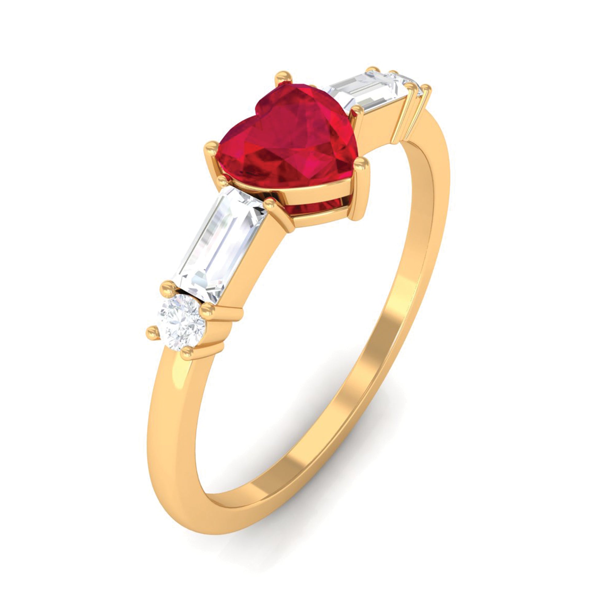 Rosec Jewels-1 CT Heart Shape Created Ruby Solitaire Promise Ring with Diamond