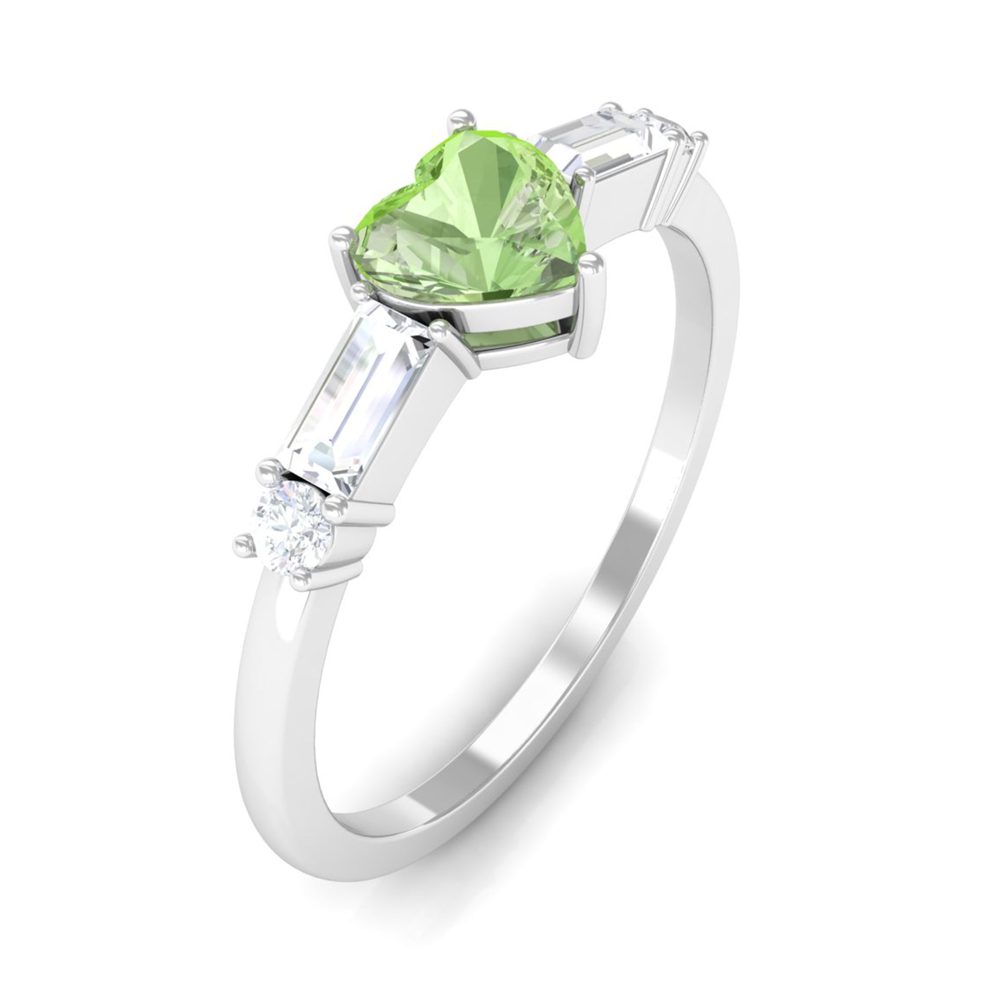 Rosec Jewels-Heart Shape Green Sapphire Solitaire Promise Ring with Diamond