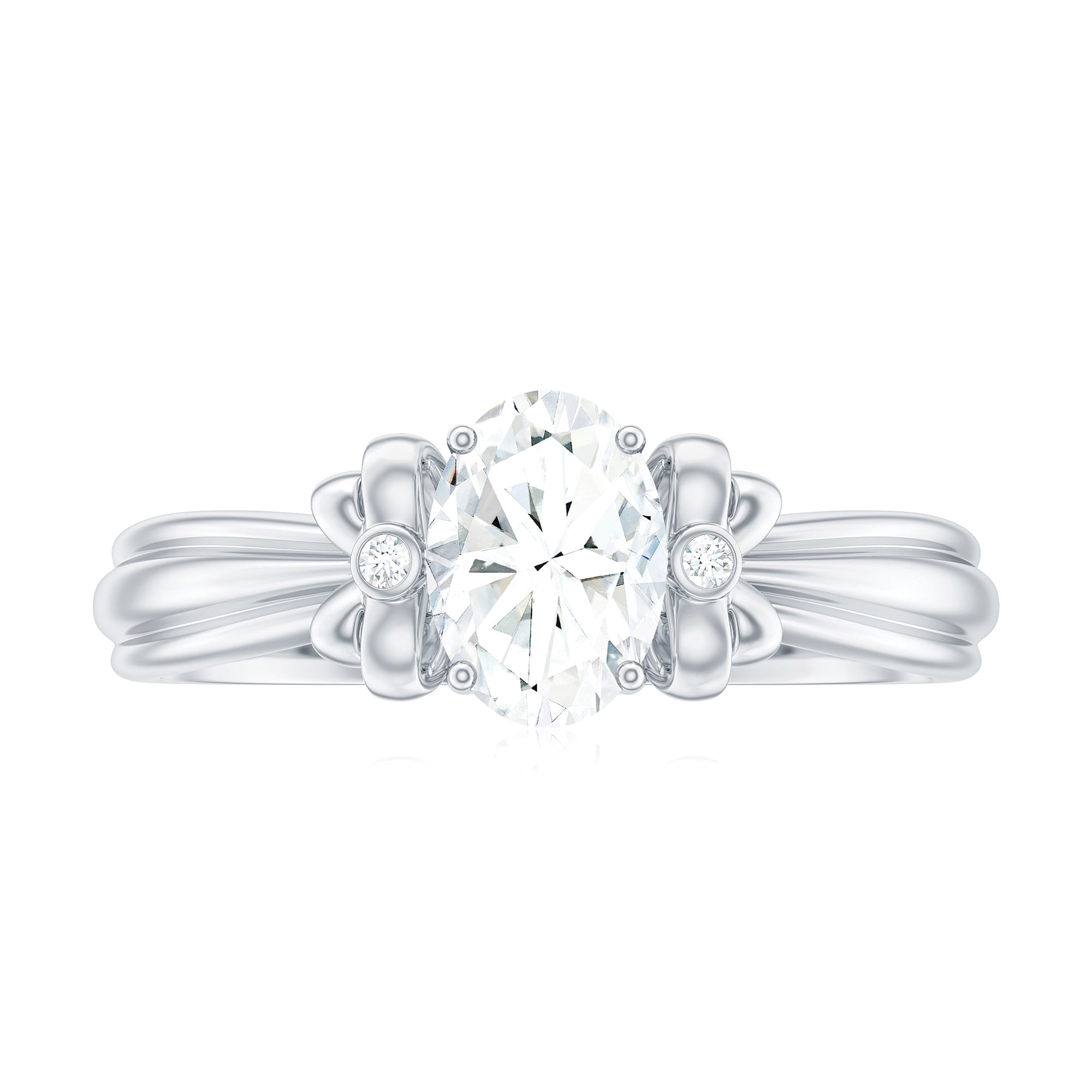 Rosec Jewels-Oval Cut Moissanite Solitaire Engagement Ring with Bow Details