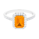 Rosec Jewels-Emerald Cut Fire Opal Simple Engagement Ring with Diamond Halo