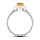 Rosec Jewels-Emerald Cut Fire Opal Simple Engagement Ring with Diamond Halo