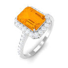 Rosec Jewels-Emerald Cut Fire Opal Simple Engagement Ring with Diamond Halo