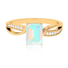 Rosec Jewels-Infinity Shank Emerald Cut Ethiopian Opal Engagement Ring with Diamond