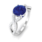 Rosec Jewels-Certified Lab Grown Blue Sapphire Round Engagement Ring With Moissanite