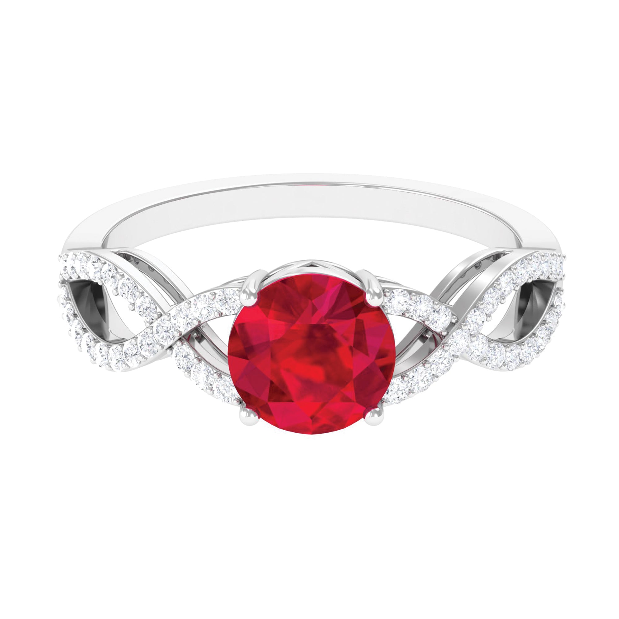 Rosec Jewels-Certified Lab Grown Ruby Round Engagement Ring With Moissanite