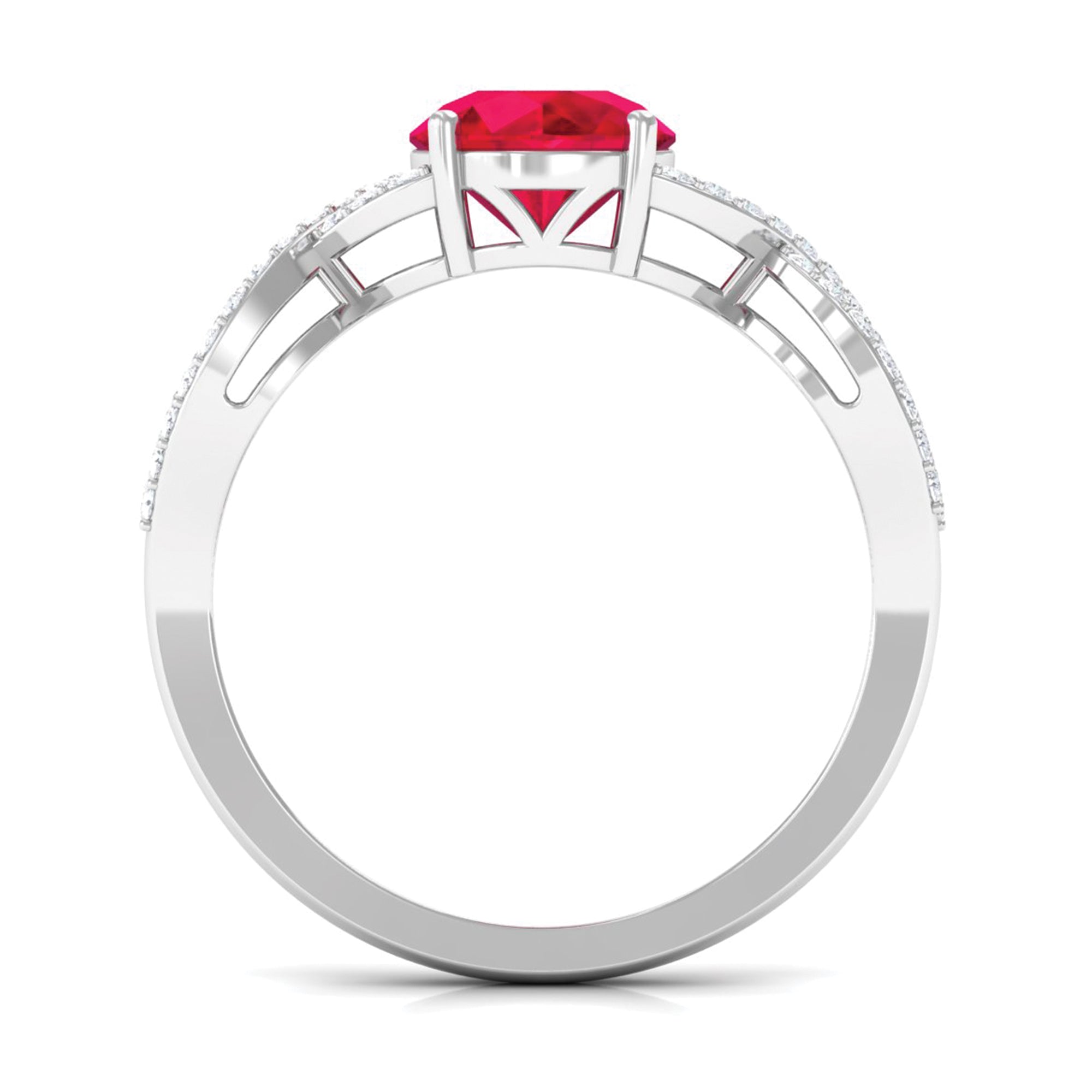 Rosec Jewels-Certified Lab Grown Ruby Round Engagement Ring With Moissanite