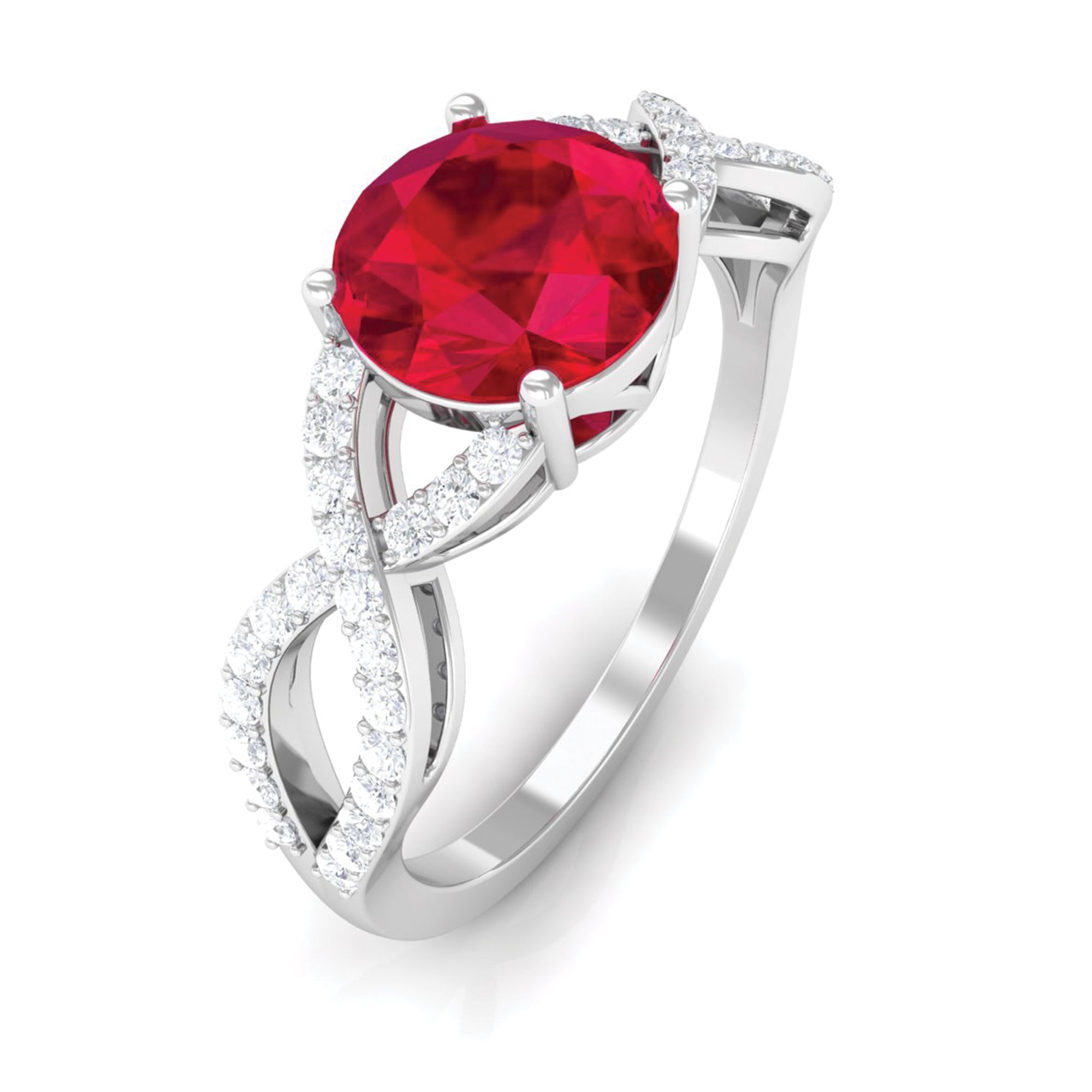 Rosec Jewels-Certified Lab Grown Ruby Round Engagement Ring With Moissanite