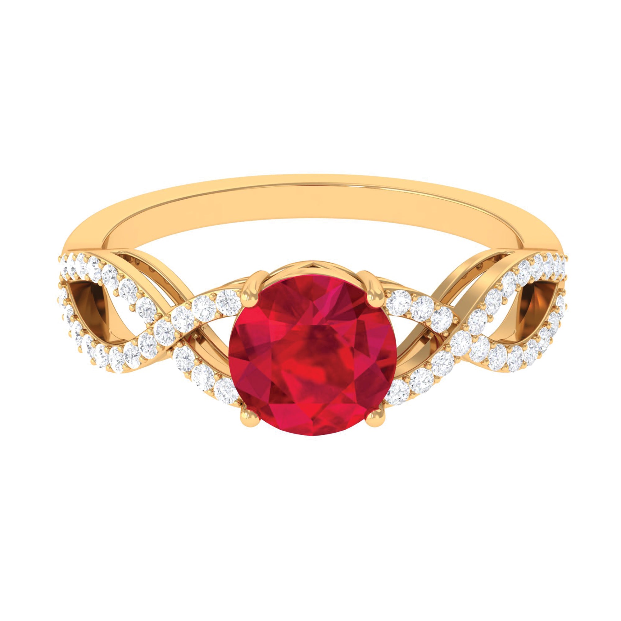 Rosec Jewels-Certified Lab Grown Ruby Round Engagement Ring With Moissanite