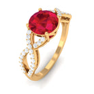 Rosec Jewels-Certified Lab Grown Ruby Round Engagement Ring With Moissanite