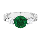 Rosec Jewels-Round Created Emerald and Moissanite Art Deco Engagement Ring in Gold