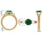 Rosec Jewels-Round Created Emerald and Moissanite Art Deco Engagement Ring in Gold