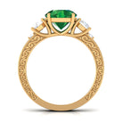 Rosec Jewels-Round Created Emerald and Moissanite Art Deco Engagement Ring in Gold