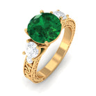 Rosec Jewels-Round Created Emerald and Moissanite Art Deco Engagement Ring in Gold