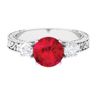 Rosec Jewels-Round Created Ruby and Moissanite Art Deco Engagement Ring in Gold