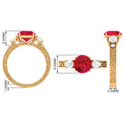 Rosec Jewels-Round Created Ruby and Moissanite Art Deco Engagement Ring in Gold