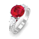 Rosec Jewels-Round Created Ruby and Moissanite Art Deco Engagement Ring in Gold