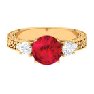 Rosec Jewels-Round Created Ruby and Moissanite Art Deco Engagement Ring in Gold