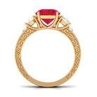 Rosec Jewels-Round Created Ruby and Moissanite Art Deco Engagement Ring in Gold