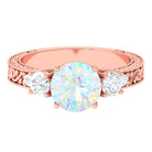 Rosec Jewels-Round Ethiopian Opal and Moissanite Art Deco Engagement Ring in Gold