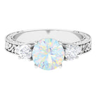 Rosec Jewels-Round Ethiopian Opal and Moissanite Art Deco Engagement Ring in Gold