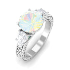 Rosec Jewels-Round Ethiopian Opal and Moissanite Art Deco Engagement Ring in Gold