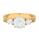 Rosec Jewels-Round Ethiopian Opal and Moissanite Art Deco Engagement Ring in Gold