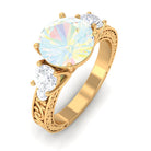 Rosec Jewels-Round Ethiopian Opal and Moissanite Art Deco Engagement Ring in Gold