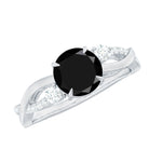 Rosec Jewels-Created Black Diamond and Diamond Engagement Ring with Crossover Shank