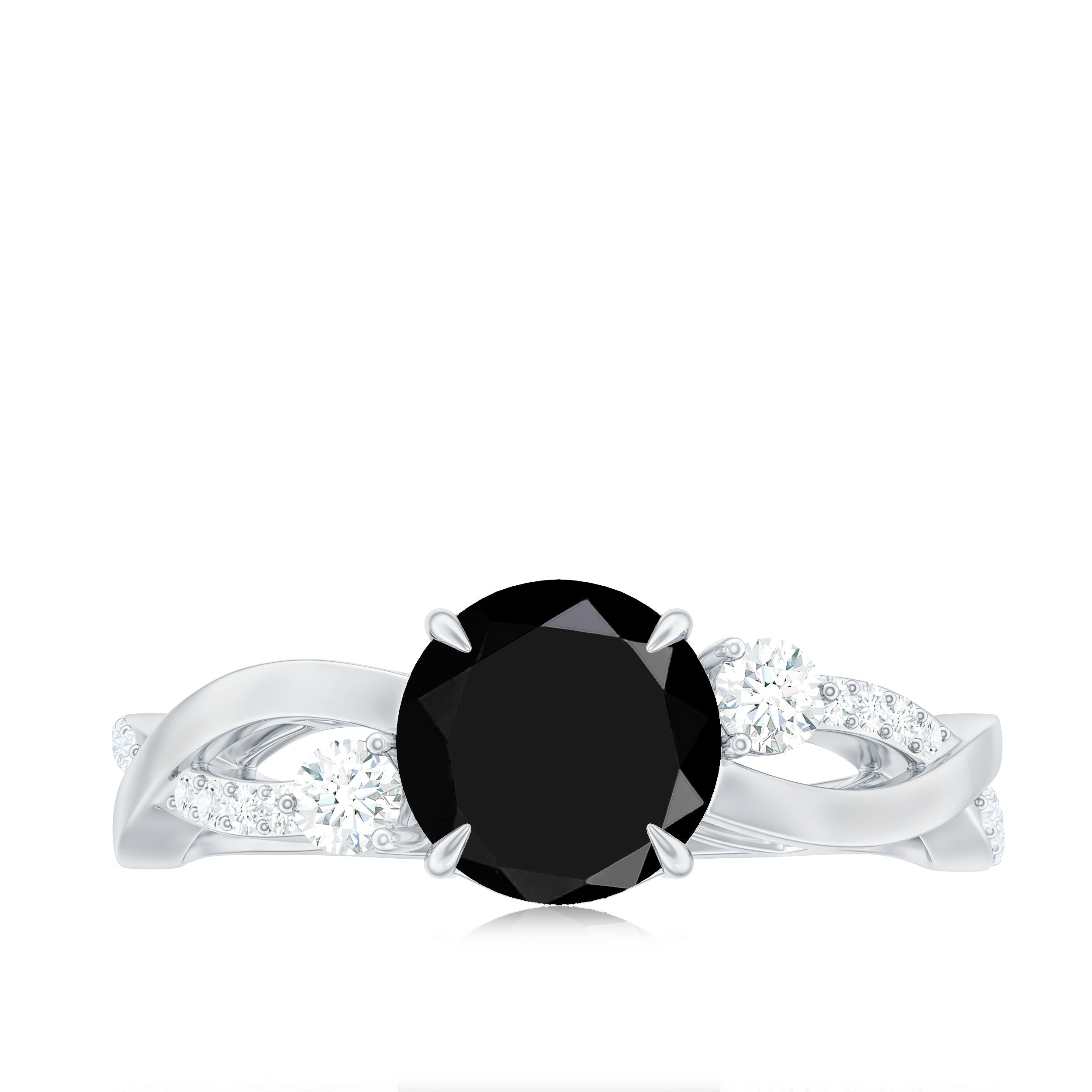 Rosec Jewels-Created Black Diamond and Diamond Engagement Ring with Crossover Shank