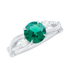 Rosec Jewels-Created Emerald and Diamond Engagement Ring with Crossover Shank