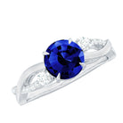 Rosec Jewels-2 CT Created Blue Sapphire and Diamond Engagement Ring with Crossover Shank