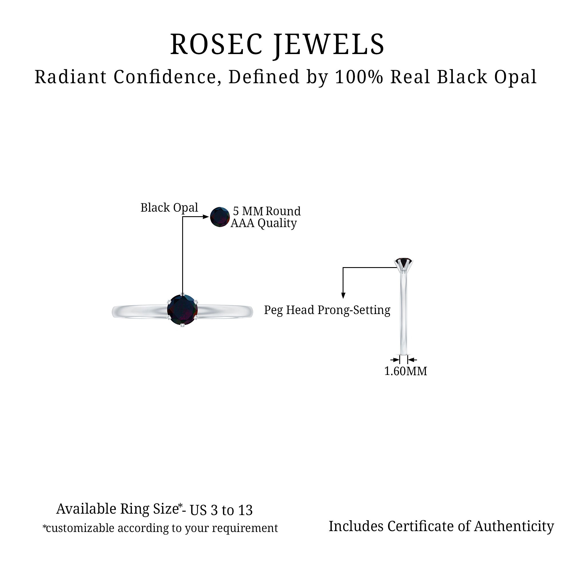 Rosec Jewels-Minimal Black Opal Solitaire Promise Ring in Gold