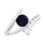 Rosec Jewels-Round Black Opal Solitaire Bypass Ring with Diamond