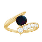 Rosec Jewels-Round Black Opal Solitaire Bypass Ring with Diamond