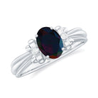 Rosec Jewels-1 CT Oval Black Opal Solitaire Floral Ring with Diamond Accent