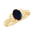 Rosec Jewels-1 CT Oval Black Opal Solitaire Floral Ring with Diamond Accent