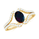 Rosec Jewels-Oval Cut Black Opal and Diamond Split Shank Engagement Ring