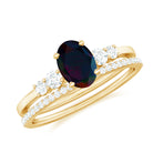 Rosec Jewels-1.25 CT Oval Cut Solitaire Black Opal Ring Set with Diamond