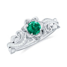 Rosec Jewels-Flower Inspired Created Emerald Engagement Ring with Moissanite