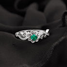 Rosec Jewels-Flower Inspired Created Emerald Engagement Ring with Moissanite