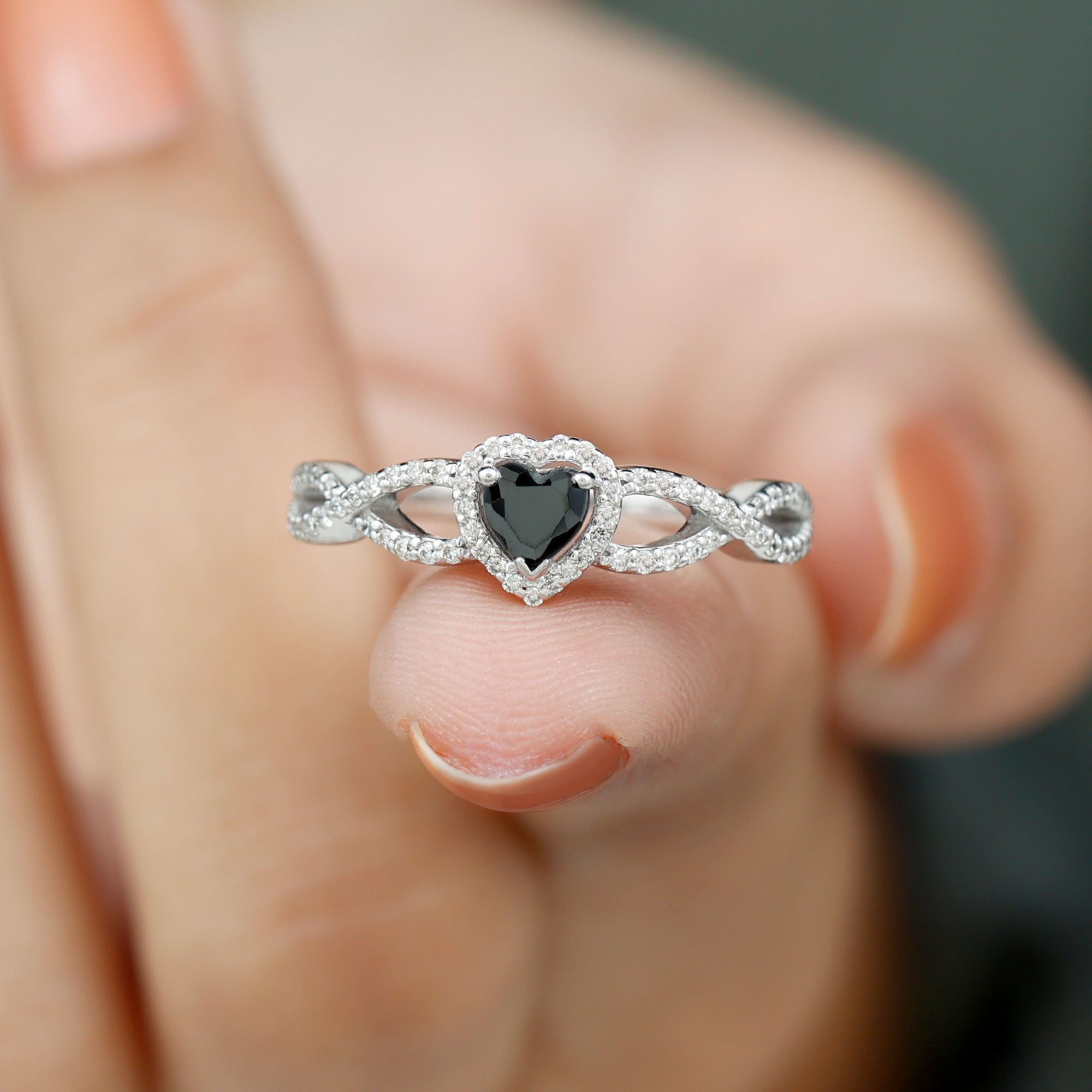 Rosec Jewels-Created Black Diamond Engagement Ring with Moissanite Crossover Shank