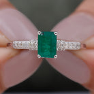 Rosec Jewels-1 CT Octagon shape Emerald Classic Engagement Ring with Diamond Side Stones