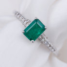 Rosec Jewels-1 CT Octagon shape Emerald Classic Engagement Ring with Diamond Side Stones