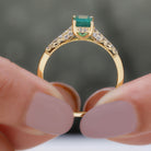 Rosec Jewels-1 CT Octagon shape Emerald Classic Engagement Ring with Diamond Side Stones