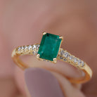 Rosec Jewels-1 CT Octagon shape Emerald Classic Engagement Ring with Diamond Side Stones