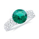 Rosec Jewels-Solitaire Created Emerald Flower Engagement Ring with Diamond