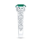 Rosec Jewels-Solitaire Created Emerald Flower Engagement Ring with Diamond