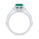 Rosec Jewels-Solitaire Created Emerald Flower Engagement Ring with Diamond