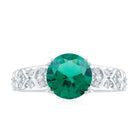 Rosec Jewels-Solitaire Created Emerald Flower Engagement Ring with Diamond